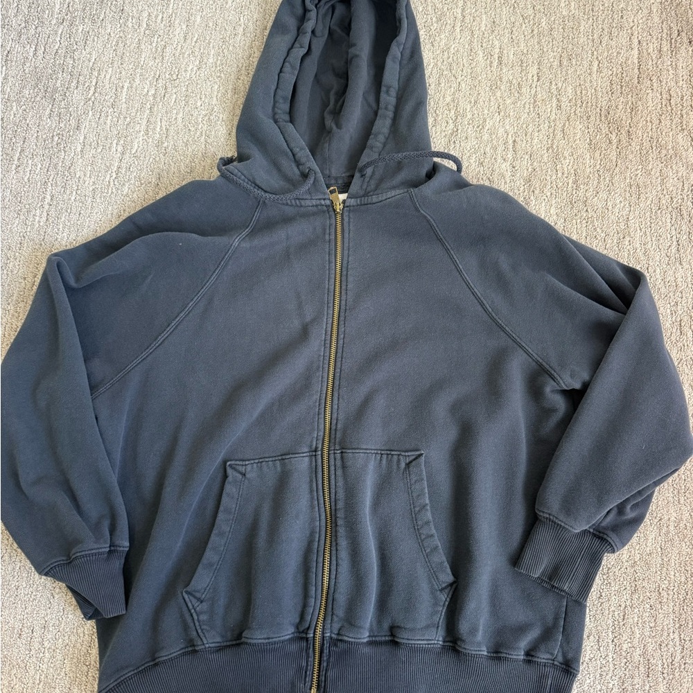 Oversized Navy Blue Washed Zip Up Hoodie